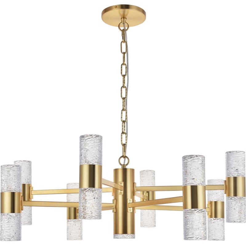 Maklaine Contemporary 2 Tier 17 Light Clear LED Chandelier in Gold