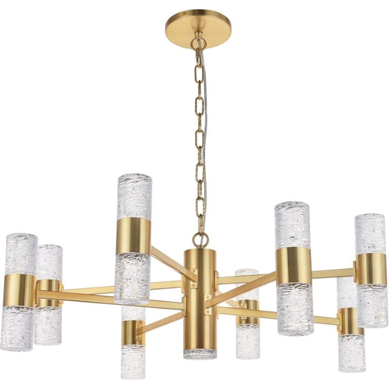 Maklaine Contemporary 2 Tier 17 Light Clear LED Chandelier in Gold