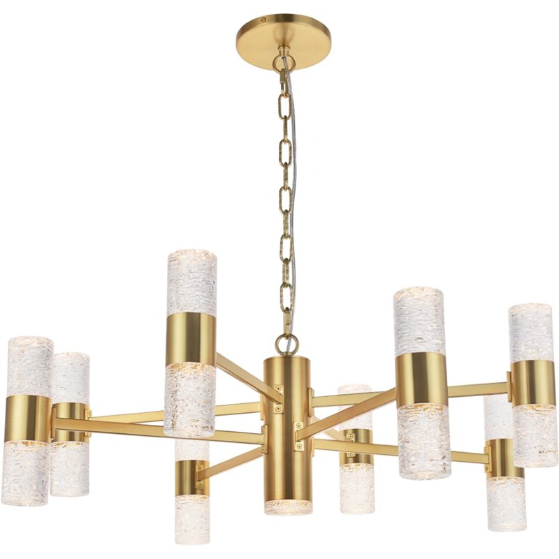 Maklaine Contemporary 2 Tier 17 Light Clear LED Chandelier in Gold