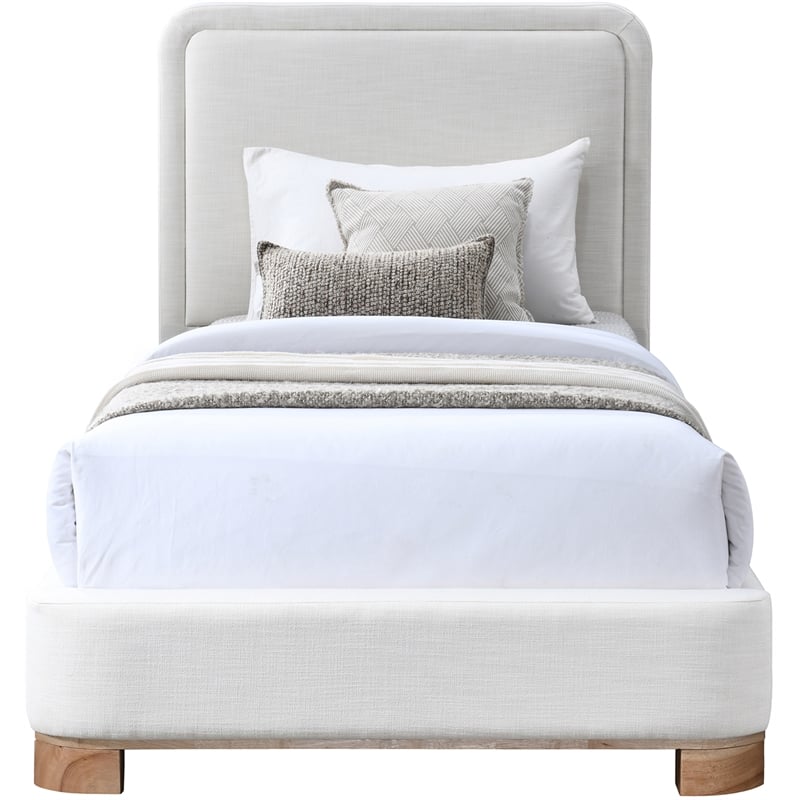 Maklaine Modern / Contemporary Cream Linen Textured Fabric Twin Bed