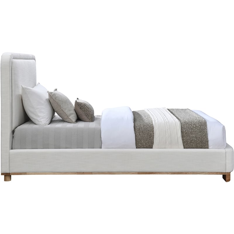 Maklaine Modern / Contemporary Cream Linen Textured Fabric Twin Bed