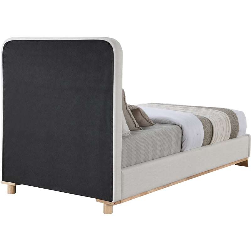Maklaine Modern / Contemporary Cream Linen Textured Fabric Twin Bed