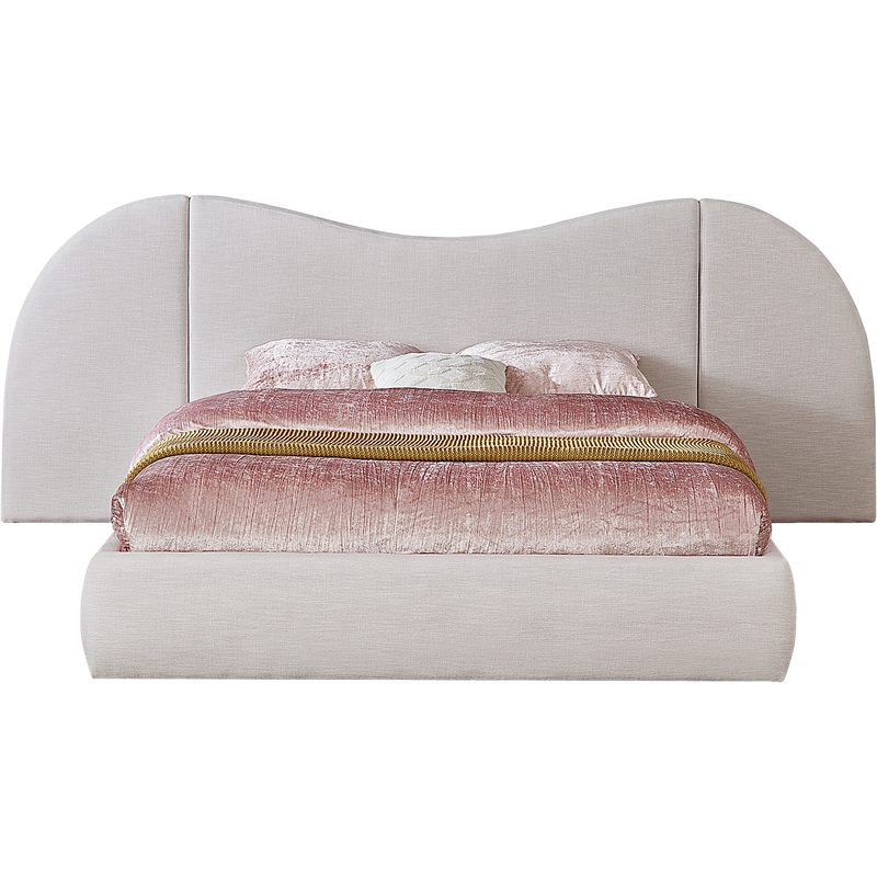 Maklaine Modern / Contemporary Cream Linen Textured Fabric King Bed