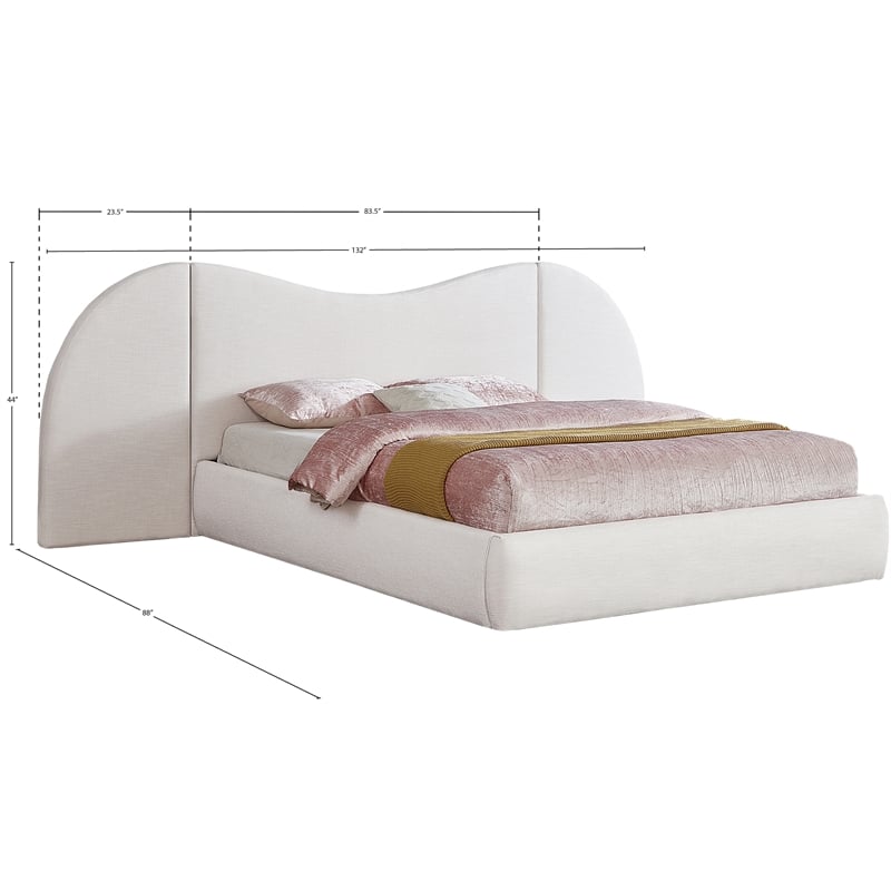 Maklaine Modern / Contemporary Cream Linen Textured Fabric King Bed
