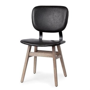 Maklaine Black Faux-Leather Brown Wood Iron Dining Chair (Set of 2)
