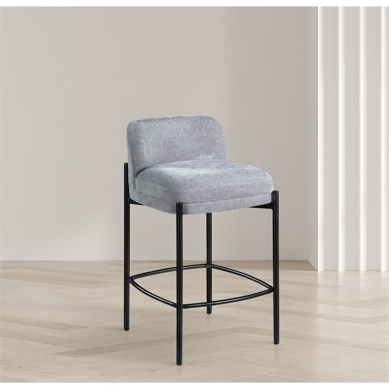 Maklaine Chenille Grey Stool Set Contemporary 17.5