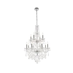 Maklaine Traditional 28&quot 12 Light Royal Crystal Chandelier in Chrome