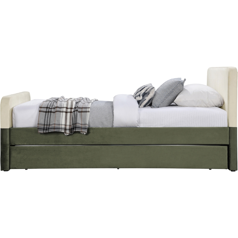 Maklaine Modern / Contemporary Olive Velvet Twin Trundle/Storage Bed