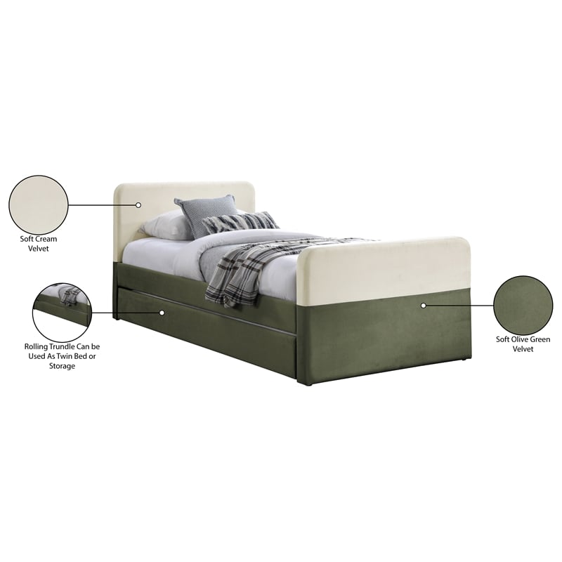 Maklaine Modern / Contemporary Olive Velvet Twin Trundle/Storage Bed