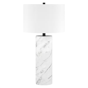 Maklaine Mid-Century 15&quot Marble/Brass Marble/Metal/Fabric Table Lamp