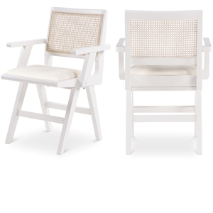Maklaine Mid-Century White Vegan Leather Dining Arm Chair (Set of 2)
