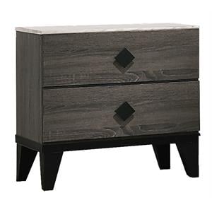 Maklaine Walnut Bedroom Nightstand with 2 Drawers and Faux Mable Top