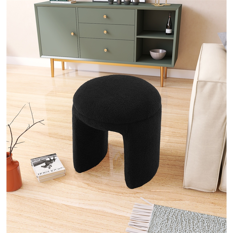 Maklaine Contemporary Black Faux Shearling Teddy Fabric Ottoman/Stool