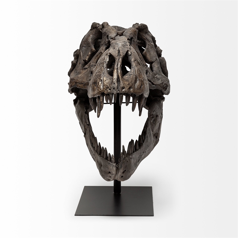 Maklaine Metal Replica Dinosaur Tyrannosaurus Black/Brass T-Rex Skull