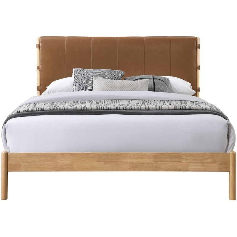 Maklaine Mid-Century Soft Cognac Vegan Faux Leather King Bed in Orange