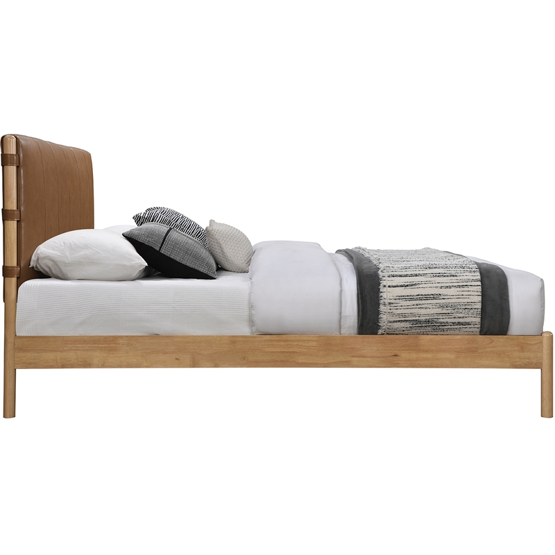 Maklaine Mid-Century Soft Cognac Vegan Faux Leather King Bed in Orange