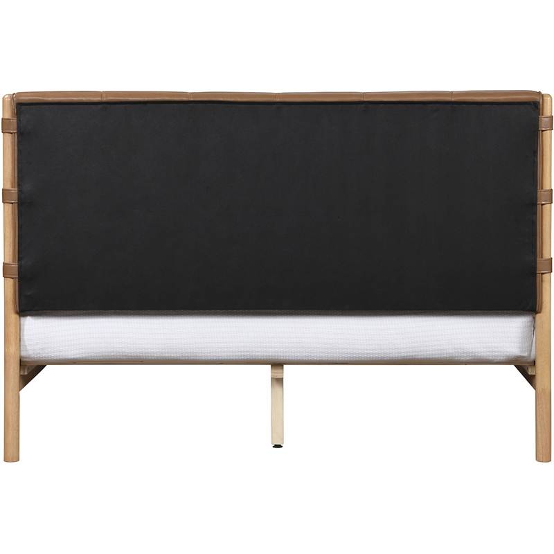 Maklaine Mid-Century Soft Cognac Vegan Faux Leather King Bed in Orange