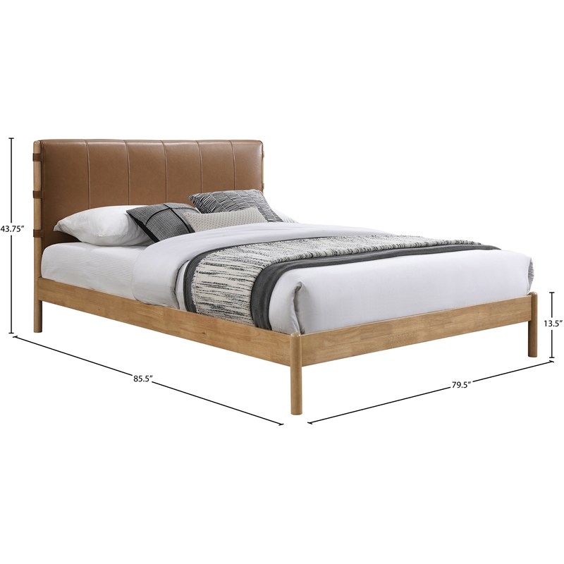 Maklaine Mid-Century Soft Cognac Vegan Faux Leather King Bed in Orange