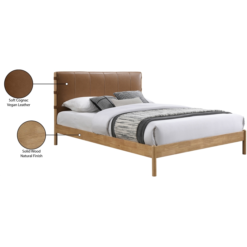 Maklaine Mid-Century Soft Cognac Vegan Faux Leather King Bed in Orange