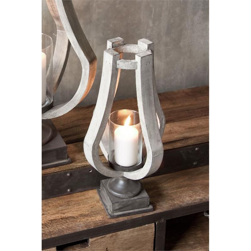 Maklaine Contemporary Small Rustic Wood/Metal Brown Table Candle Holder