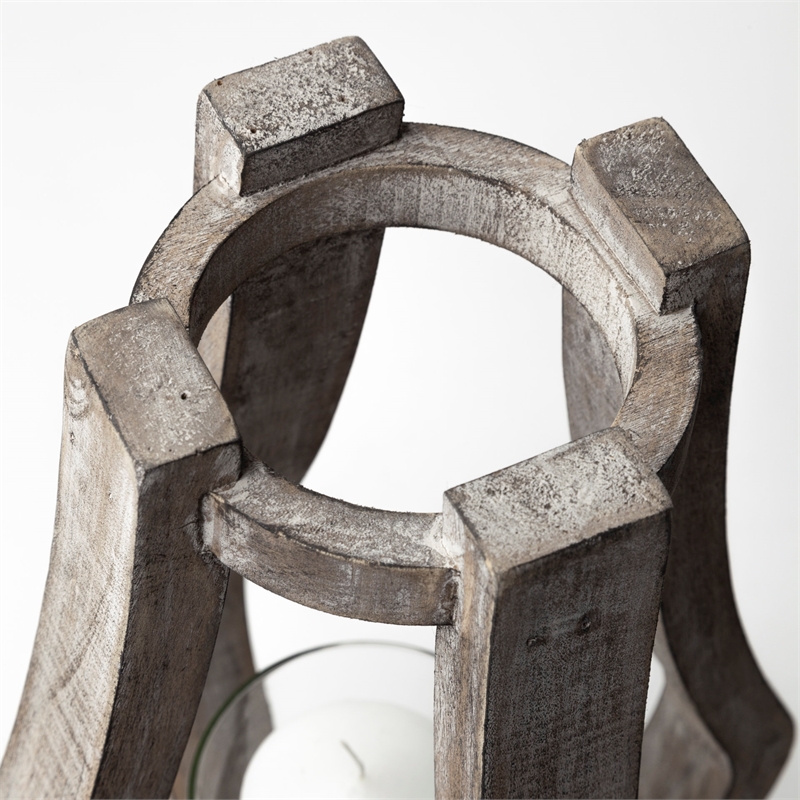 Maklaine Contemporary Small Rustic Wood/Metal Brown Table Candle Holder