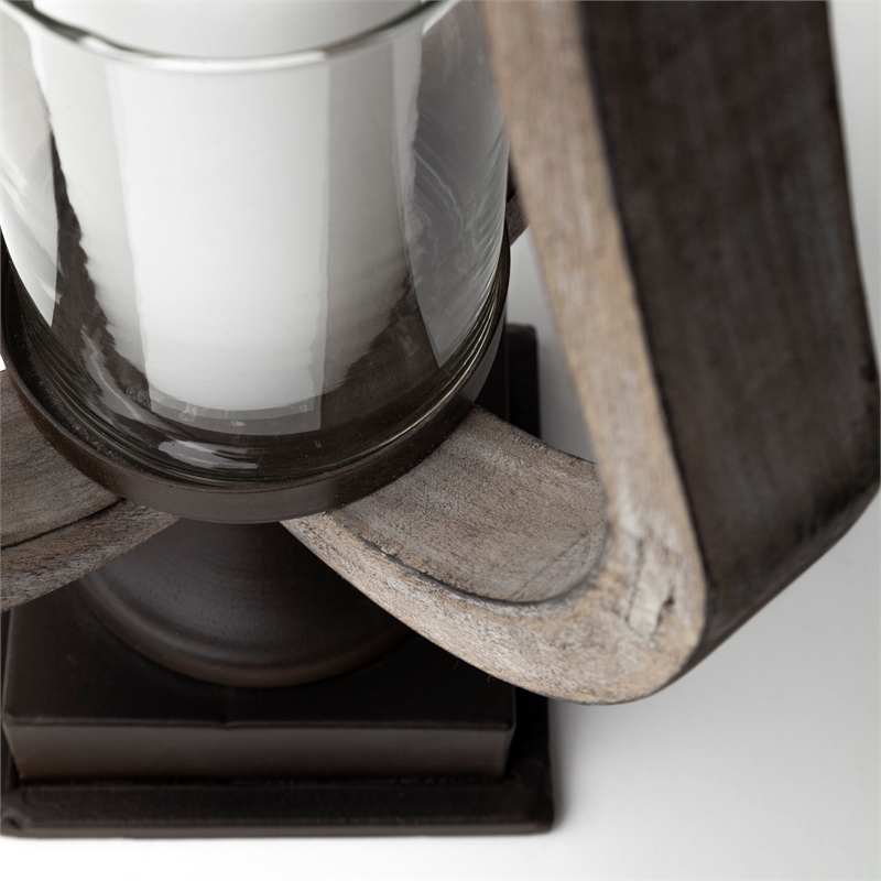 Maklaine Contemporary Small Rustic Wood/Metal Brown Table Candle Holder