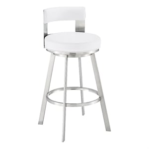 Maklaine Contemporary 26&quot Swivel Stainless Steel Counter Stool in White