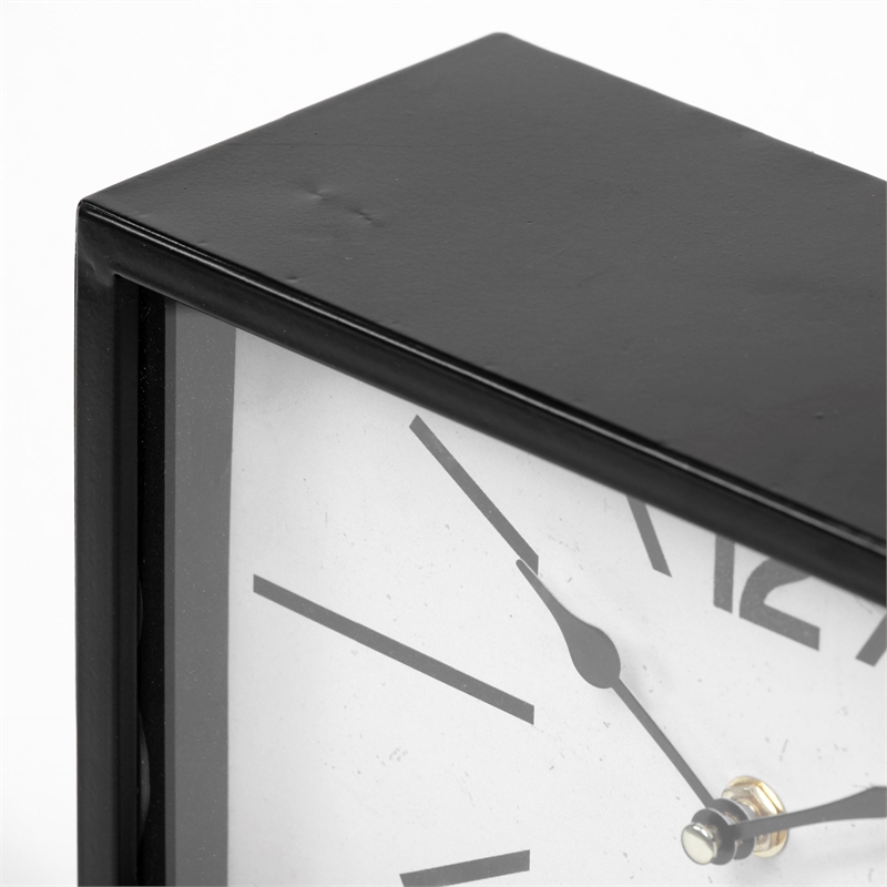Maklaine Contemporary Black Metal Rectangular Vintage Styled Table Clock