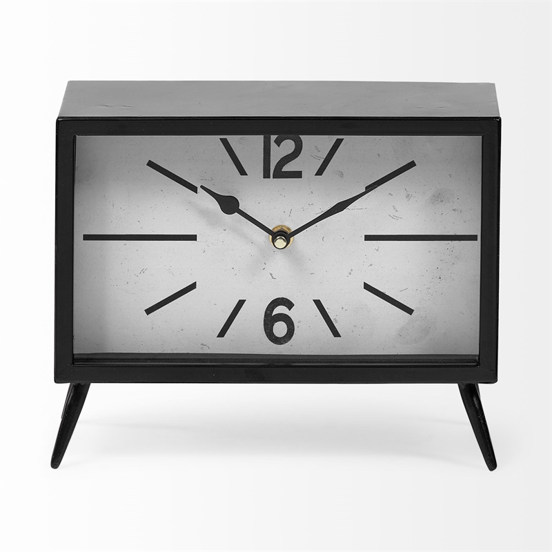 Maklaine Contemporary Black Metal Rectangular Vintage Styled Table Clock