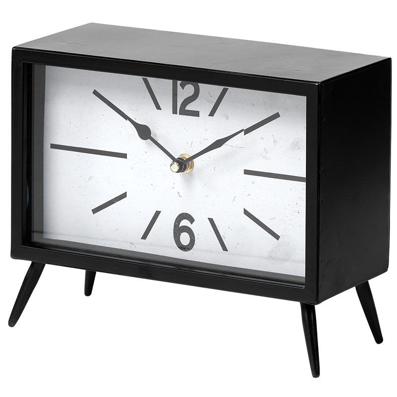 Maklaine Contemporary Black Metal Rectangular Vintage Styled Table Clock