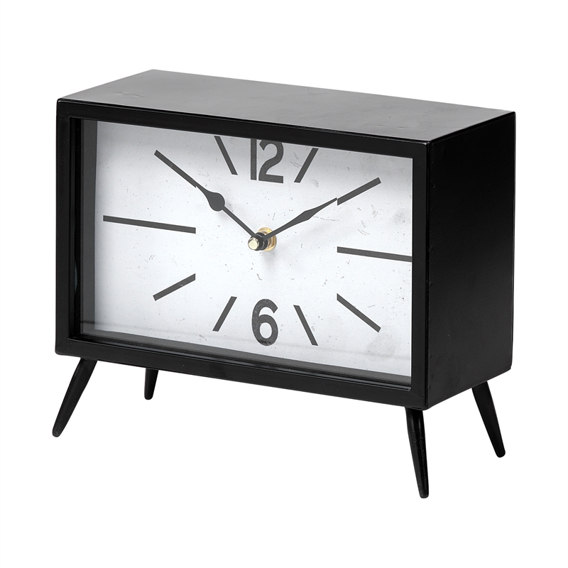 Maklaine Contemporary Black Metal Rectangular Vintage Styled Table Clock