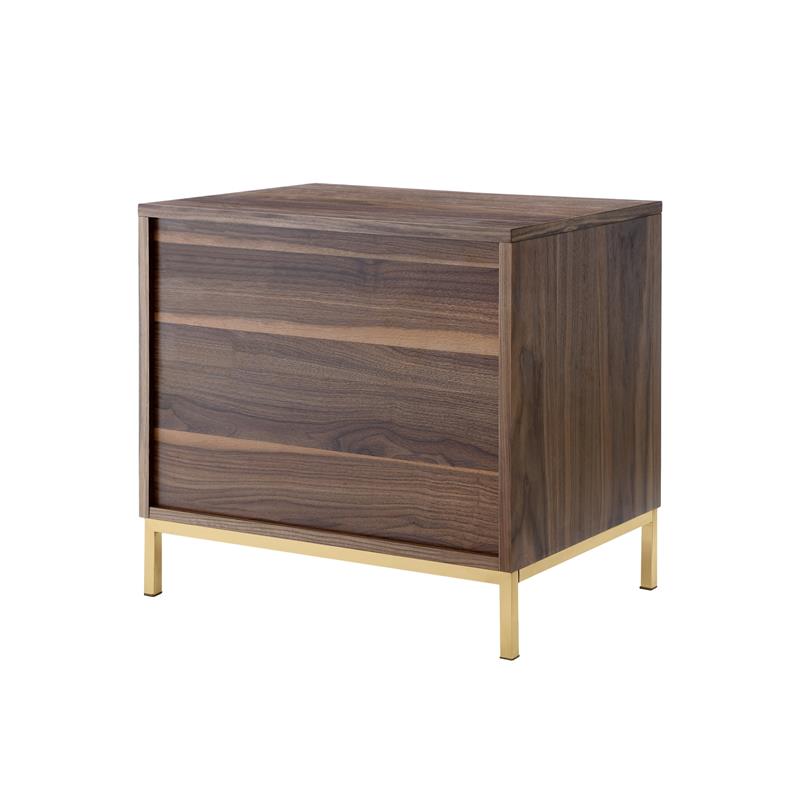 Maklaine Contemporary 3-Drawer Nightstand with Metal Base in Walnut/Gold