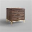 Maklaine Contemporary 3-Drawer Nightstand with Metal Base in Walnut/Gold