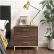 Maklaine Contemporary 3-Drawer Nightstand with Metal Base in Walnut/Gold