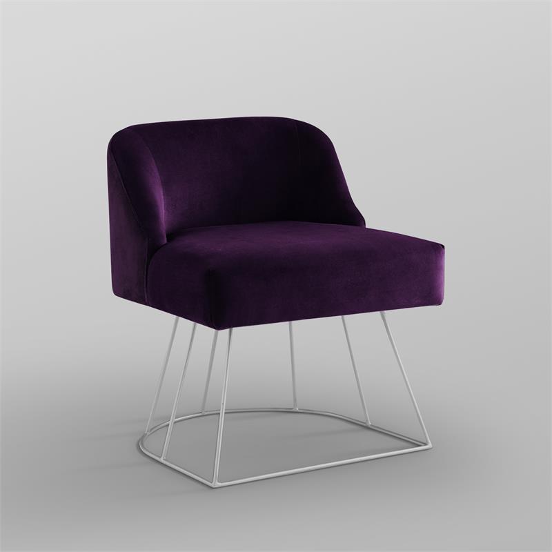 Maklaine Contemporary Velvet Vanity Stool with Curved Backrest in Purple