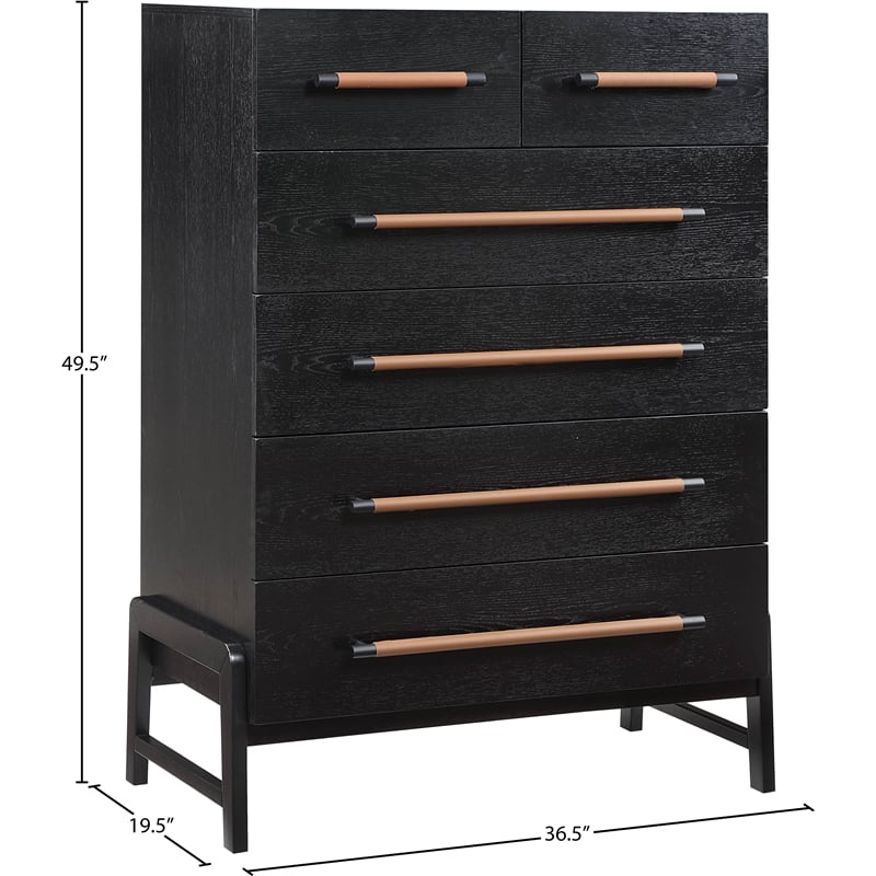 Maklaine Contemporary Black Chest with Vegan Leather Upholstered Handles