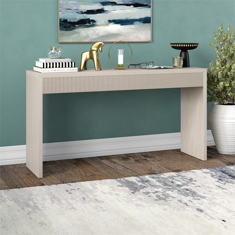 Maklaine Engineered Wood Alder White Console Table Rectangular Easy Assembly 55