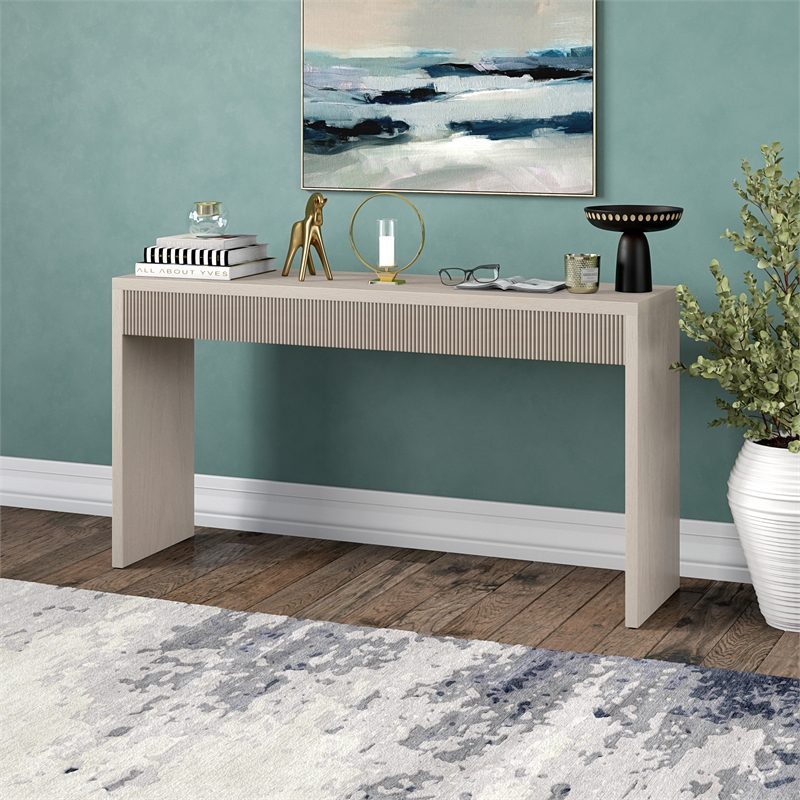 Maklaine Engineered Wood Alder White Console Table Rectangular Easy Assembly 55