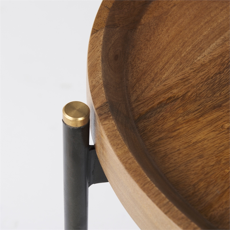 Maklaine 22.5L x 22.5W x 20.8H Brown Wood & Black Metal Base Nesting Side Tables