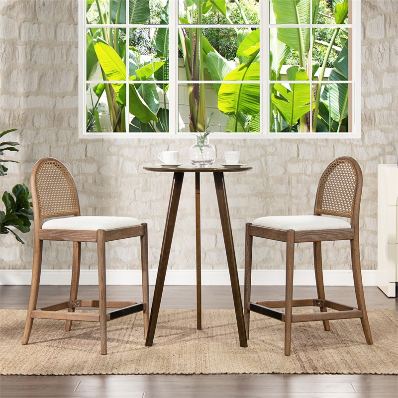 Maklaine Oak Ivory White Counter Stool Rectangular Cane Back 18