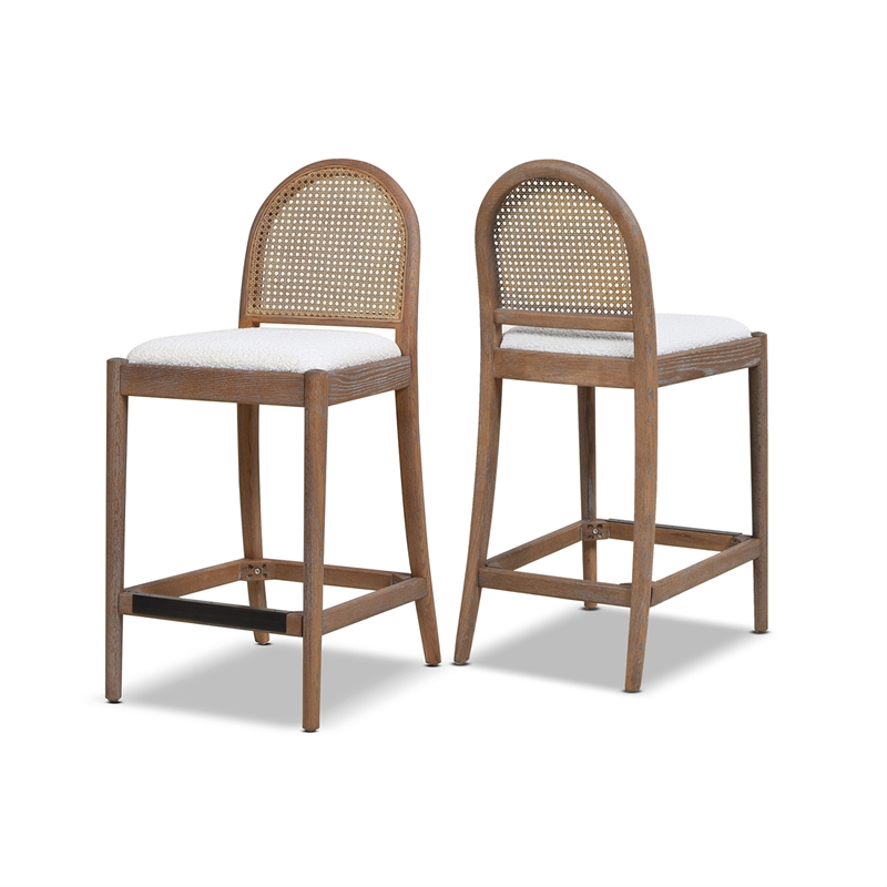 Maklaine Oak Ivory White Counter Stool Rectangular Cane Back 18