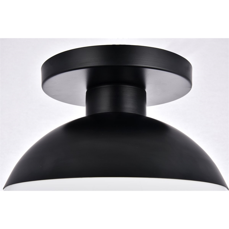 Maklaine 1-Light Metal & Glass Flush Mount in Frosted White/Black