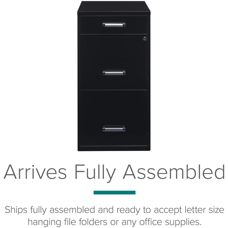 Maklaine 3 Drawer Metal Filing Cabinet with Pencil Drawer Black