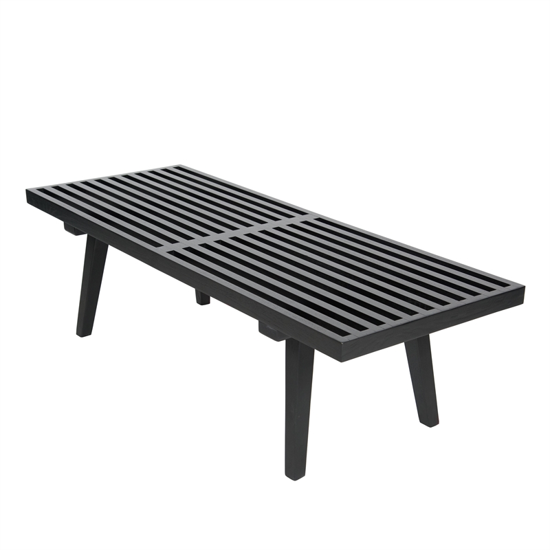 Maklaine Mid-Century Wood Platform Bench in Black Finish - 4 Feet