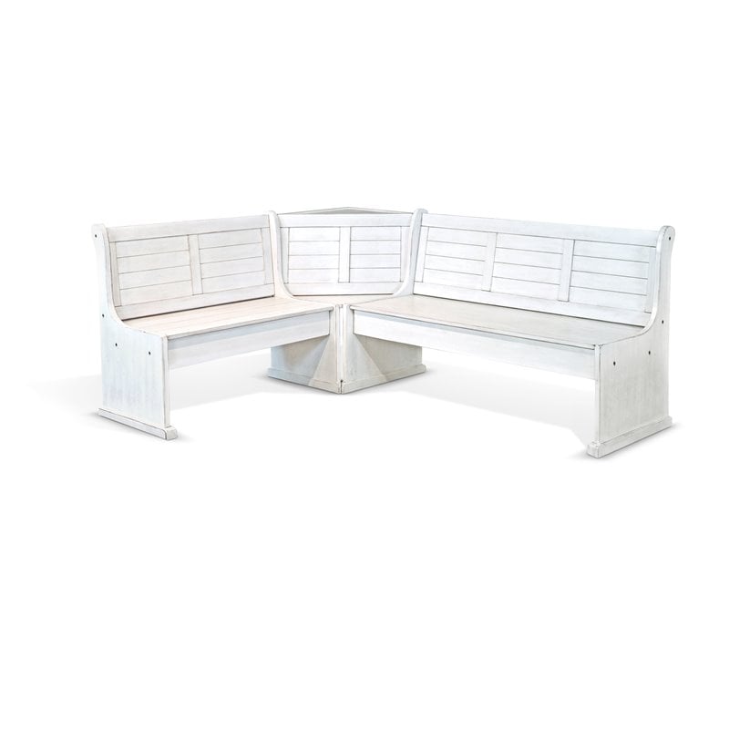 Maklaine Farmhouse Wood Breakfast Nook Set in Marble White Finish