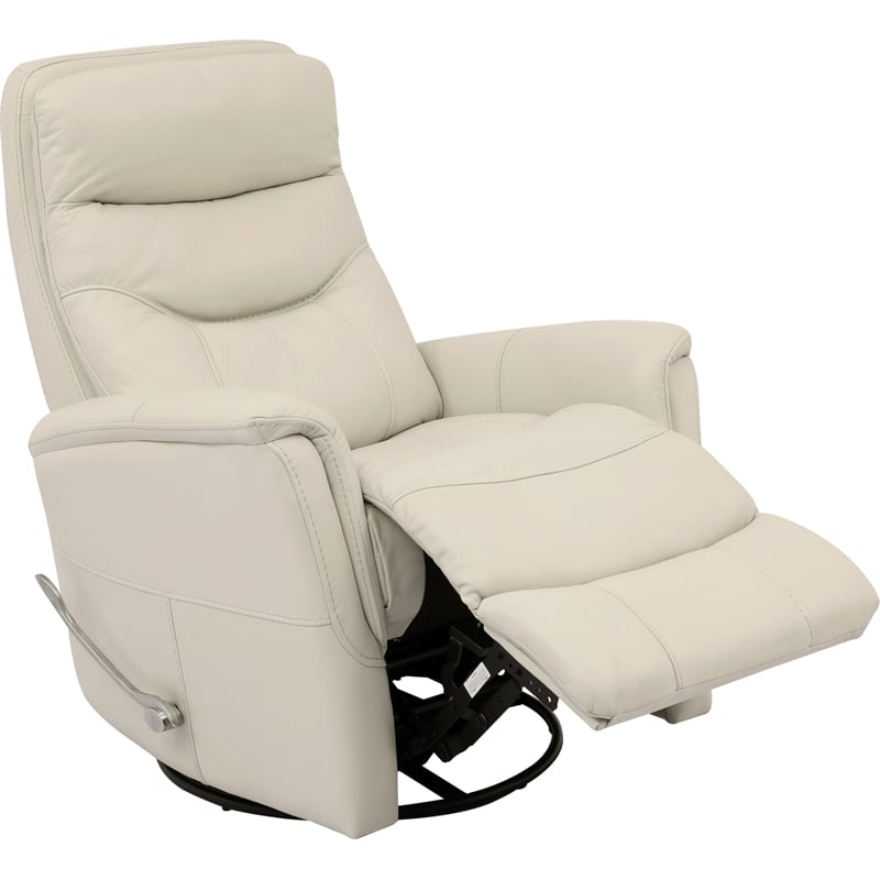 Maklaine Leather Manual Swivel Glider Recliner in Ivory Finish