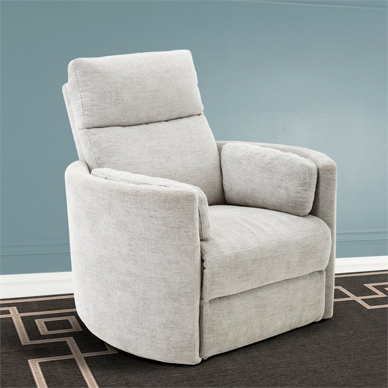 Maklaine Polyester Power Swivel Glider Recliner in Mineral White