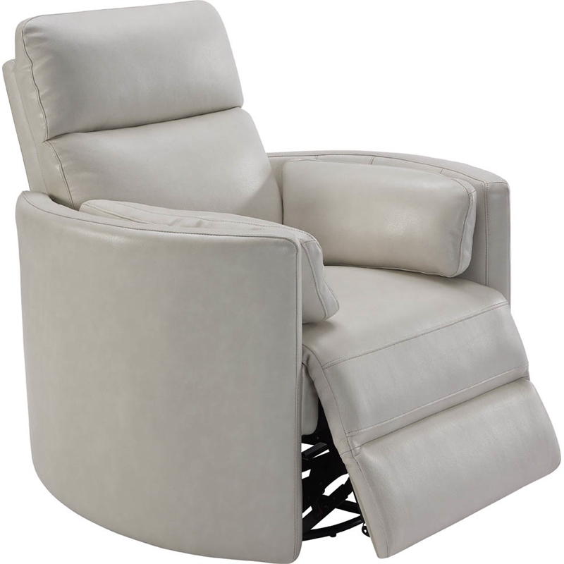 Maklaine Leather Power Cordless Swivel Glider Recliner in Ivory