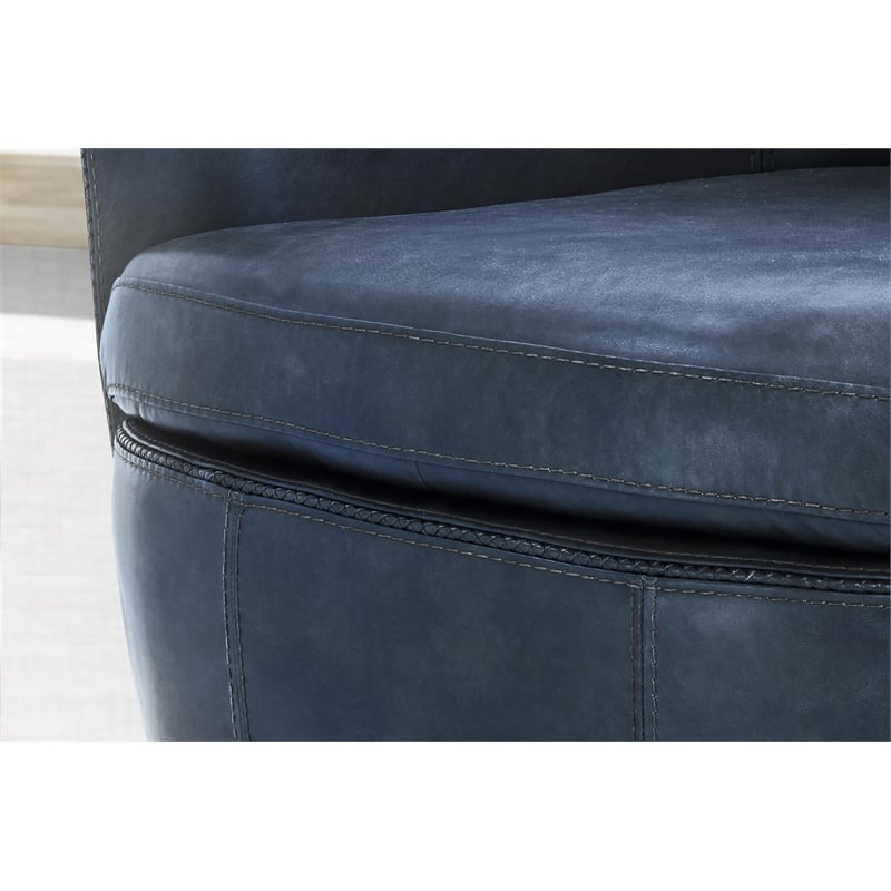 Maklaine Transitional Vintage Navy All Italian Leather Swivel Club Chair