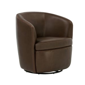 Maklaine Vintage Brown All Italian Leather Swivel Club Chair